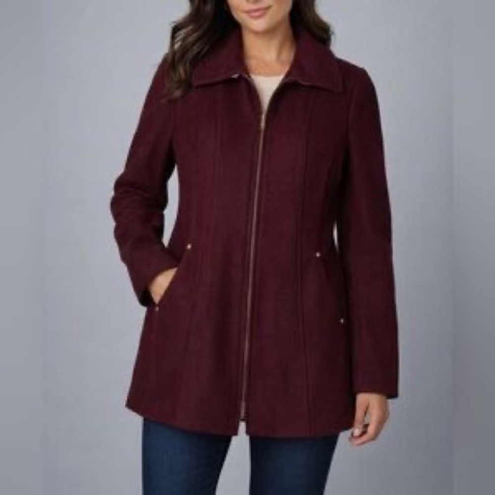 Nautica Wine Zip-Front Pea Coat